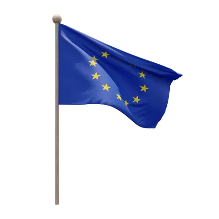 European Union Flag Pole  3D Illustration