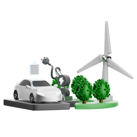 EVおよび風力発電バッテリーステーション  3D Icon