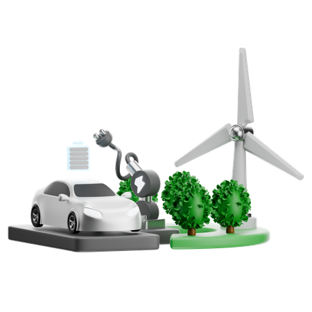 Ev And Wind Battery Station  3D Icon