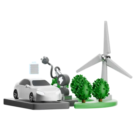 Ev And Wind Battery Station  3D Icon