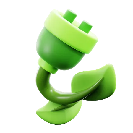 Eco Green Energy Source Power Plug In With Plant Leaf Environmentally Friendly 3 D Icon Illustration Render Design 3D Icon