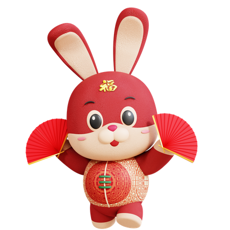 Fan de lapin chinois dansant  3D Illustration
