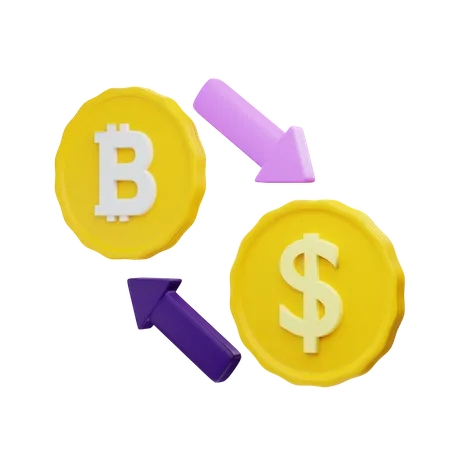 3 D Rendering Conversion Bitcoin To Dollar Illustration Object With Transparent Background 3D Illustration
