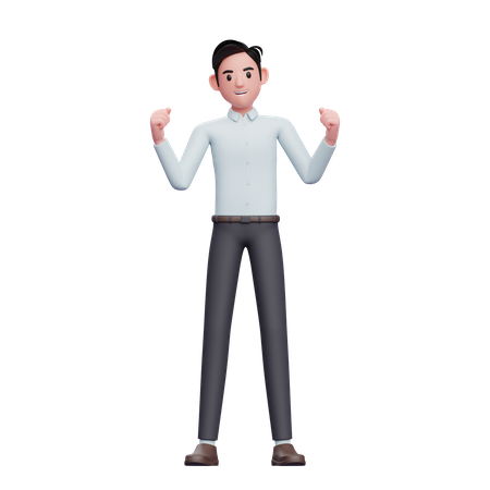 Jeune homme d'affaires excité faisant un geste gagnant  3D Illustration