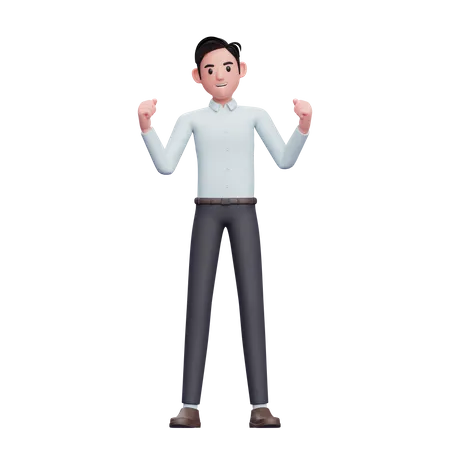 Jeune homme d'affaires excité faisant un geste gagnant  3D Illustration