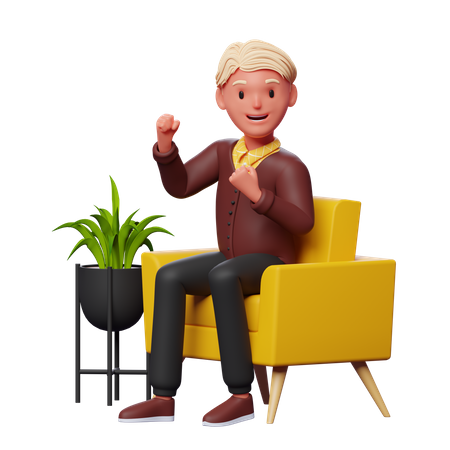 Excited boy sitting on sofa  3D Illustration