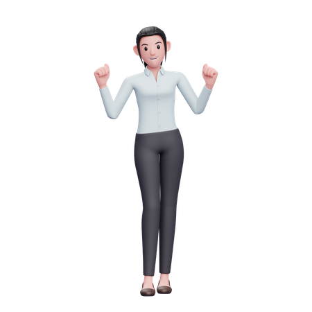Excited Business Woman Doing Winning Gesture  3D Icon