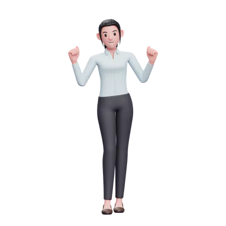 Excited Business Woman Doing Winning Gesture  3D Illustration