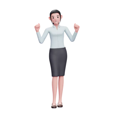3 D Excited Business Woman Doing Winning Gesture Wear Skirts And Long Shirts Woman Character Illustration 3D Illustration