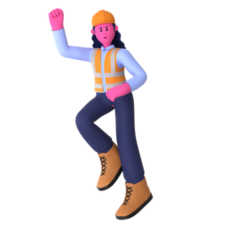 Excited Female Worker  3D Illustration