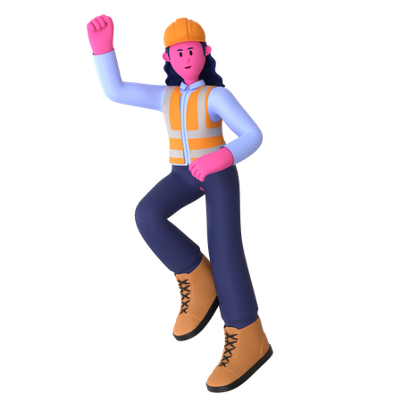 Excited Female Worker  3D Icon