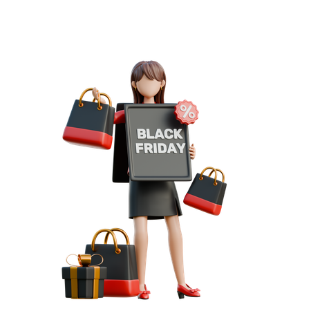 Excited Girl In A Black Friday T Shirt  3D Illustration