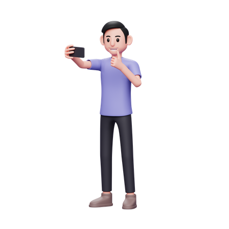 Excited Man Posing Take A Selfie By Mobile Phone  3D Icon