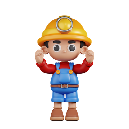 Excited Miner  3D Illustration