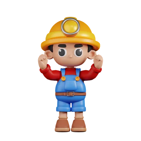 Excited Miner  3D Illustration