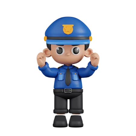 Excited Policeman  3D Illustration