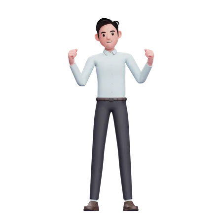 Excited young businessman doing winning gesture  3D Illustration