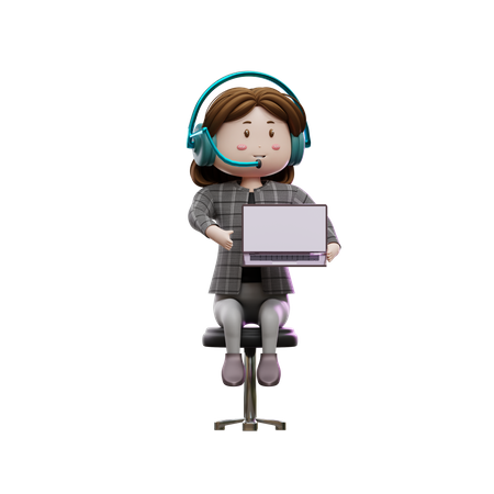 Executivo feminino de atendimento ao cliente sentado na cadeira  3D Illustration