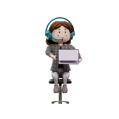 Executivo feminino de atendimento ao cliente sentado na cadeira  3D Illustration