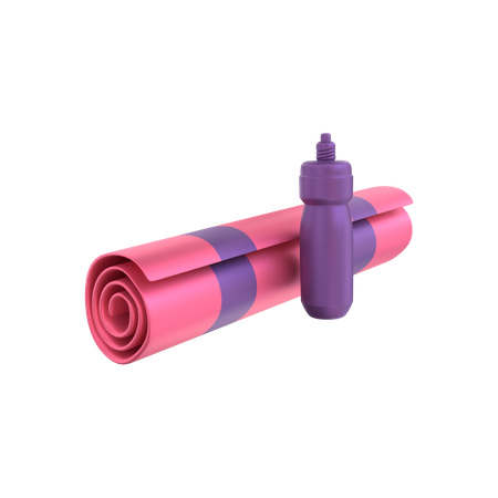 Exercise mat with drink bottle  3D Illustration