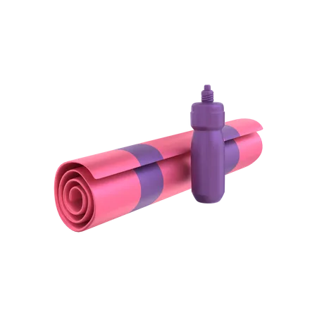 Exercise mat with drink bottle  3D Illustration