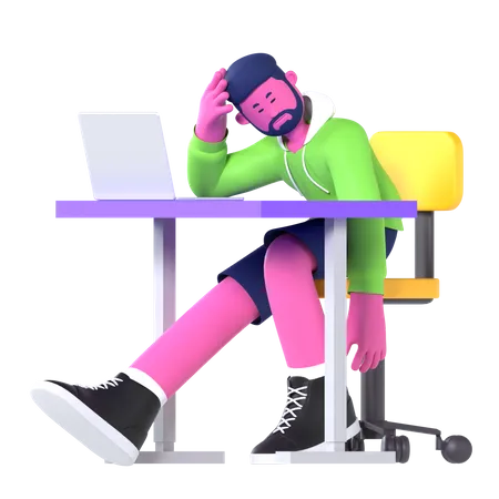 Exhausted Boy  3D Illustration