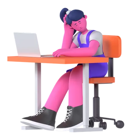 Exhausted Girl  3D Illustration