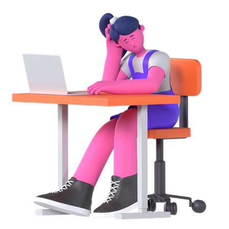 Exhausted Girl  3D Illustration