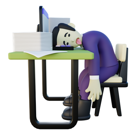 Exhausted man working in office  3D Illustration