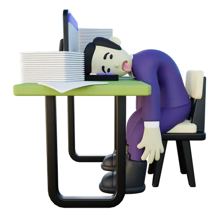 Exhausted man working in office  3D Illustration