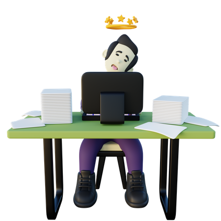 Exhausted Office Employee  3D Illustration