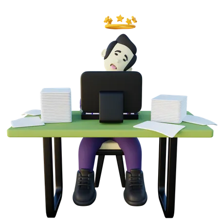 Exhausted Office Employee  3D Illustration