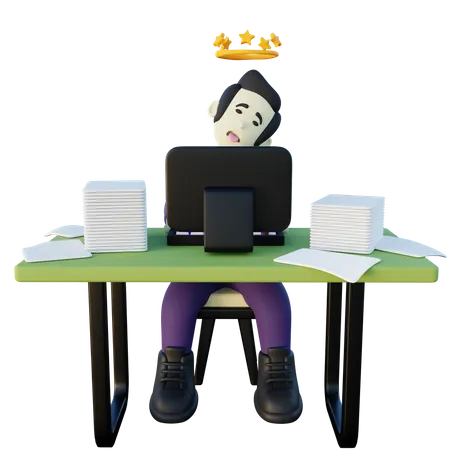 Exhausted Office Employee 3D Illustration