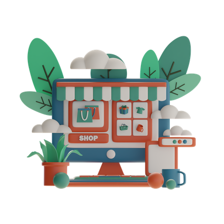 Exhibición de tienda en línea  3D Illustration