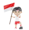 Exited Indonesian man holding indonesian flag