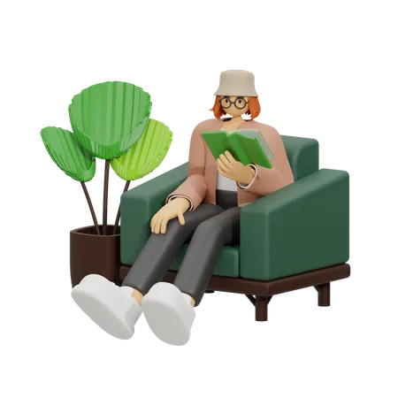 Experimente o máximo relaxamento, um paraíso para os leitores ávidos  3D Illustration