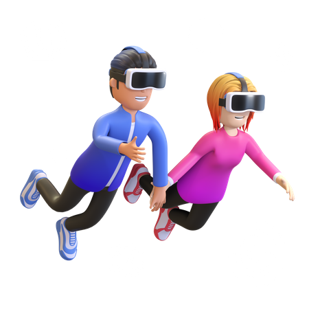 Casal conversando sobre experiência VR  3D Illustration