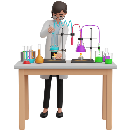 Experimentos de niña con juego de tubos químicos  3D Icon