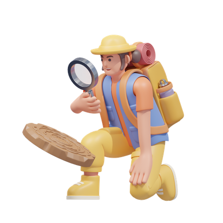 Explorador investigando artefato  3D Icon