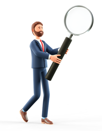 Businessman holding magnifying glass 3D Illustration