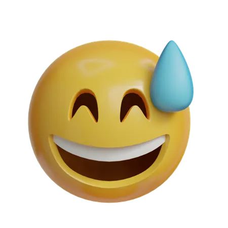 Expresion De Sonrisa De Sudor 3 D Emoji Angulo Frontal Y Lateral 3D Icon