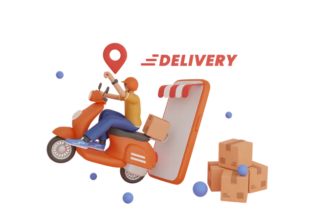 Express courier delivery on bike  3D Illustration