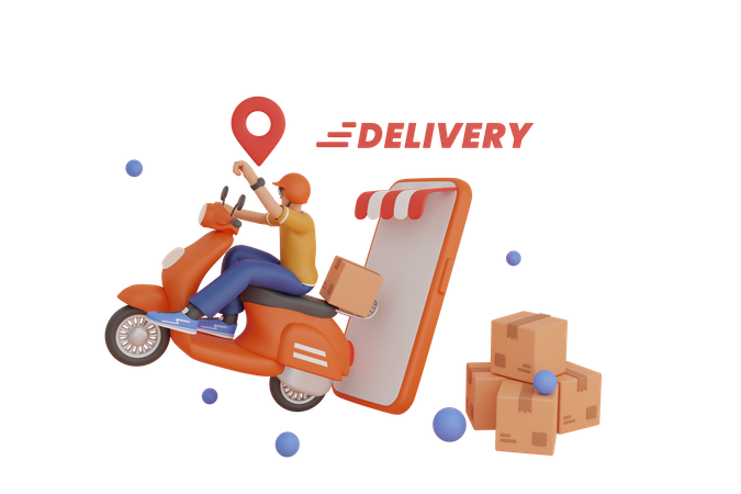 Express courier delivery on bike 3D Illustration