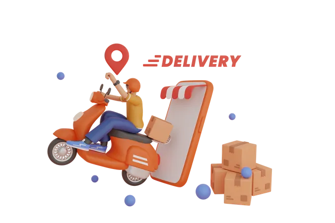 Express courier delivery on bike 3D Illustration