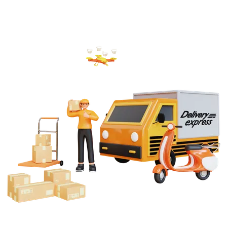 Express Delivery Service 3D Illustration