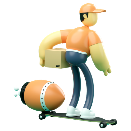 Express delivery via skateboard 3D Illustration