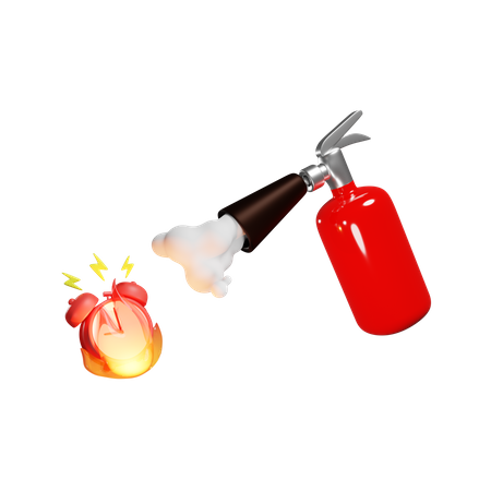 Un extincteur rouge éteint le réveil en cas d'incendie  3D Illustration