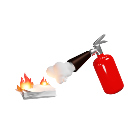 Extintor de incêndio Extinguindo queimadas Projeto empresarial eliminando o bloqueio no prazo de trabalho  3D Illustration