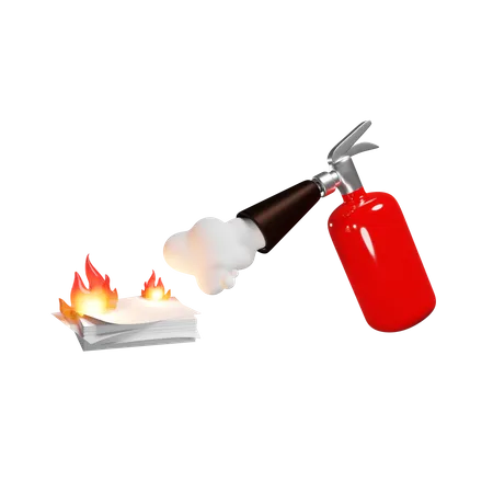 Extintor de incêndio Extinguindo queimadas Projeto empresarial eliminando o bloqueio no prazo de trabalho  3D Illustration