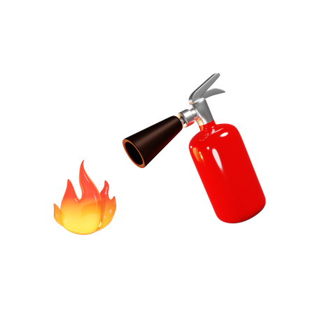 Extintor de incêndio vermelho e fogo ardente  3D Illustration